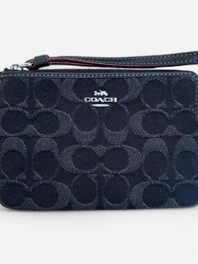 Coach Black Signature Jacquard Wristlet